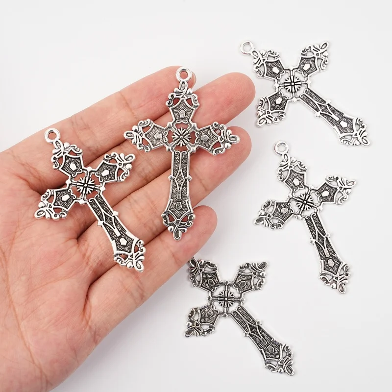 5Pcs Gothic silver hollow filigree cross pendant, relief cross pendant, necklace, bracelet, jewelry making accessories