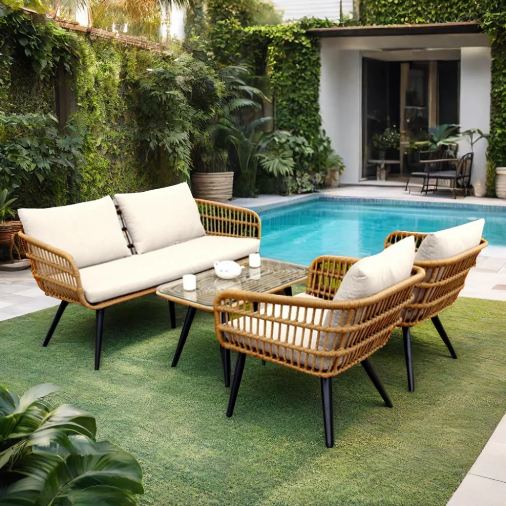 Modern Outdoor Garden Furniture From Guangzhou Vietnam-Patio Rattan Wicker Sofa Sets For Place Garden Other Outdoor Spaces