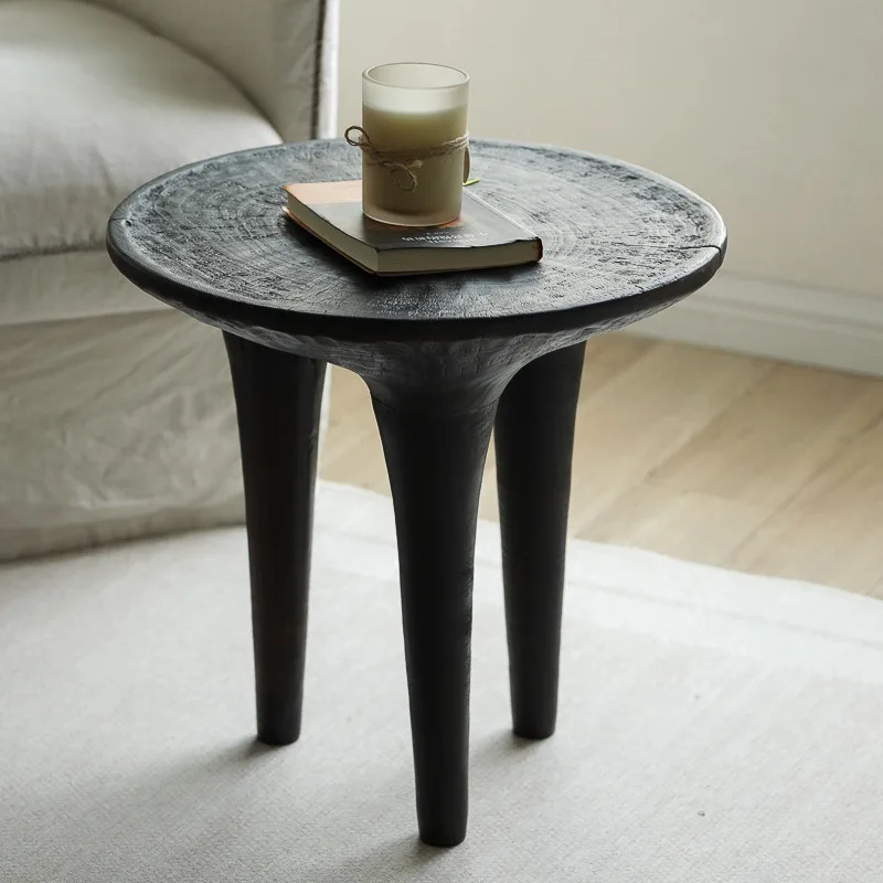 For Round Carbonized Black Edge Table, Corner Table, Wooden Round Coffee Table