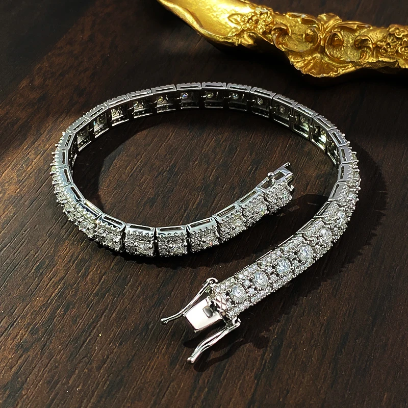 KNOBSPIN D VVS1 Moissanite Tennis Bracelet GRA Certified Lab Diamond 925 Sterling Silver 6mm Width Cuban Bracelets for Women Man
