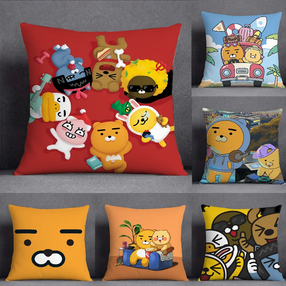 Cute Kakaos Cartoon Friends Pillow Case Square Double-Sided Printing Short Plush Sofa Cushion Cover Bedroom Bedside Pillow