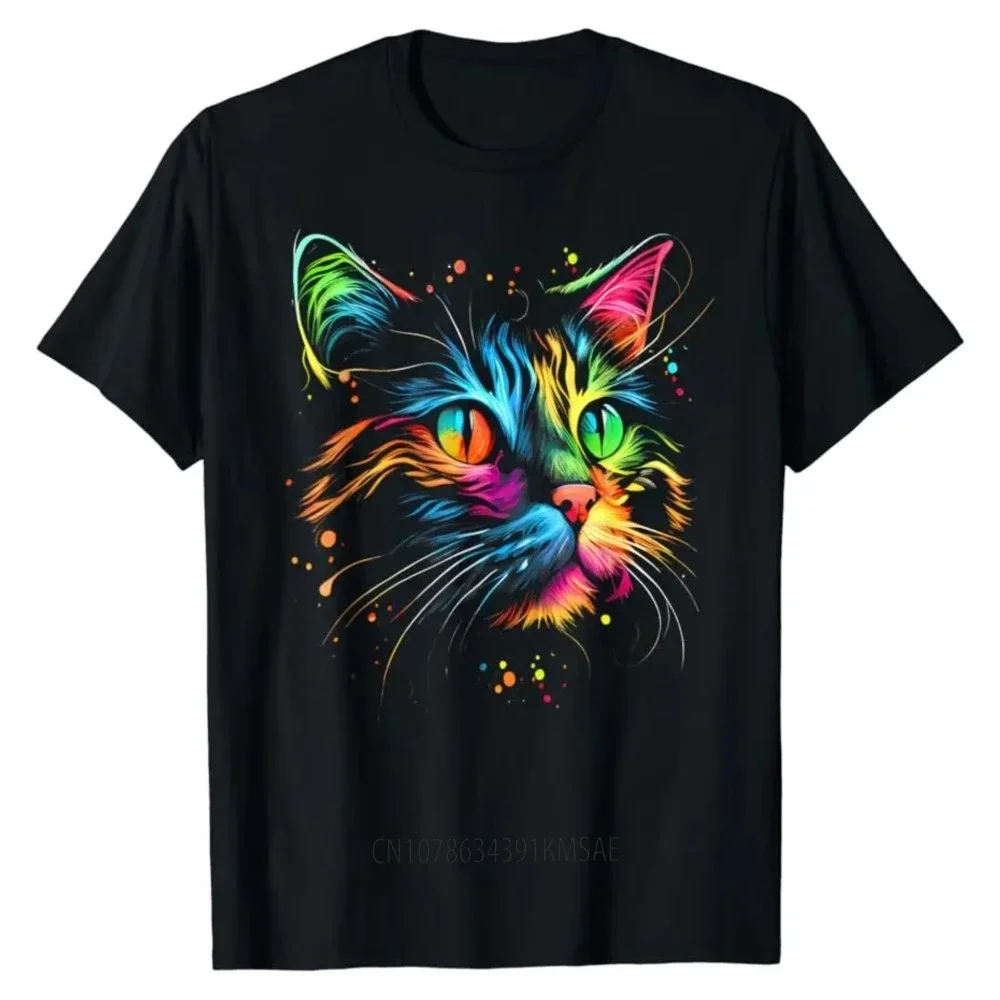 T-shirt colorido bonito da impressão do gato para homens e mulheres, amantes do gato, Tops engraçados do totó, T criativo, Tshirt masculino, roupa dos homens, meninos e meninas