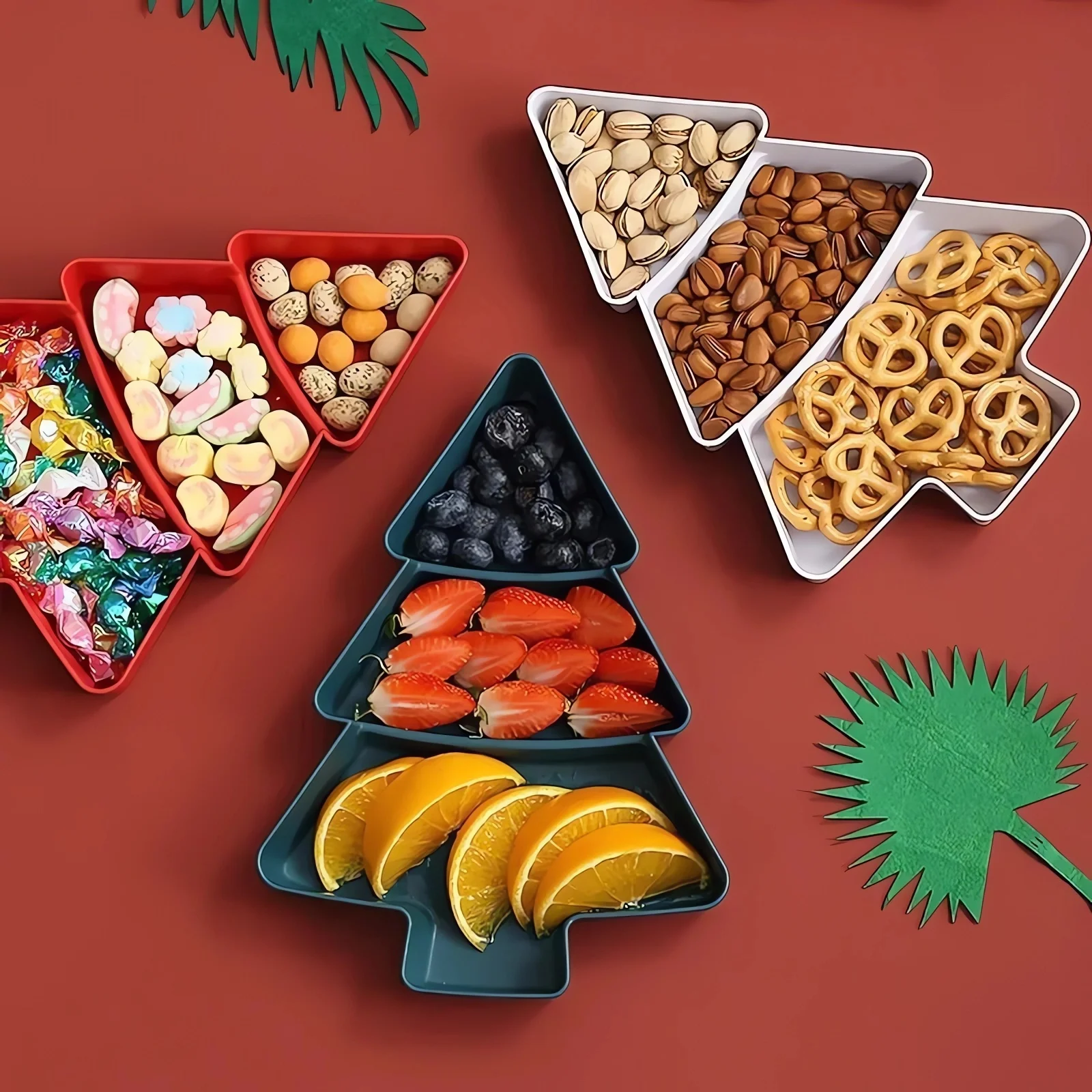 Creative Christmas Tree Shape Candy Snack Nuts Dried Fruit Plastic Plate Snack Plate Bowl Breakfast Tray Wedding Party Dessert