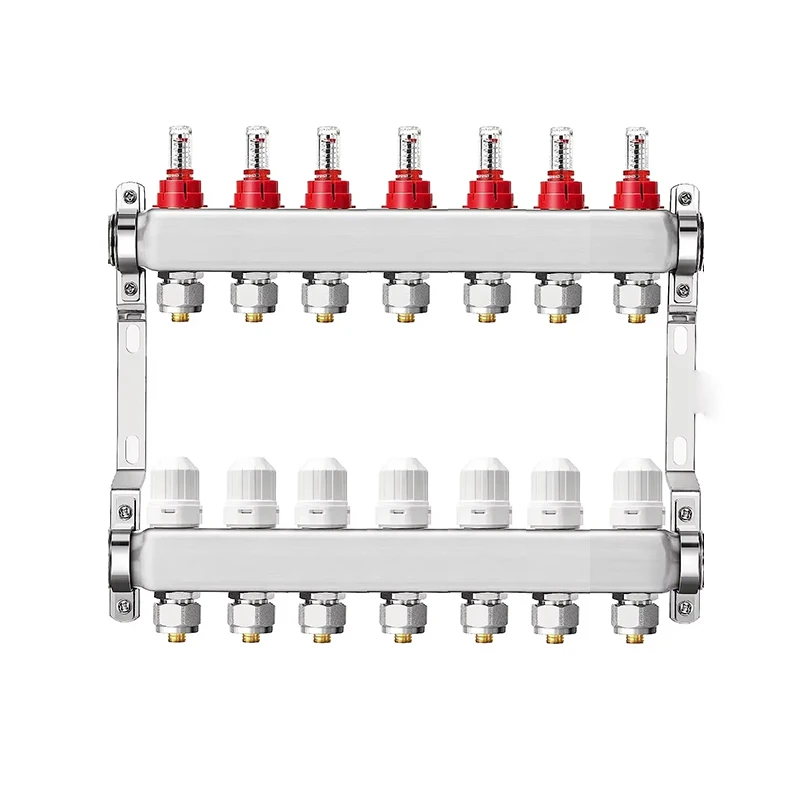 

Stainless steel floor hot manifold kit, including 3/4 "* Φ 16mm or 3/4" * Φ 20mm brass adapters for hydraulic radiant heating