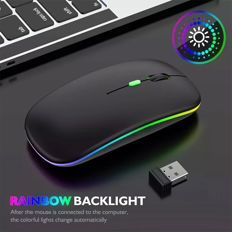LED Wireless Mouse Dual Mode Bluetooth-Compatible Mouse Rechargeable Laptop Mouse Portable Computer Mice for Laptop ipad Tablet