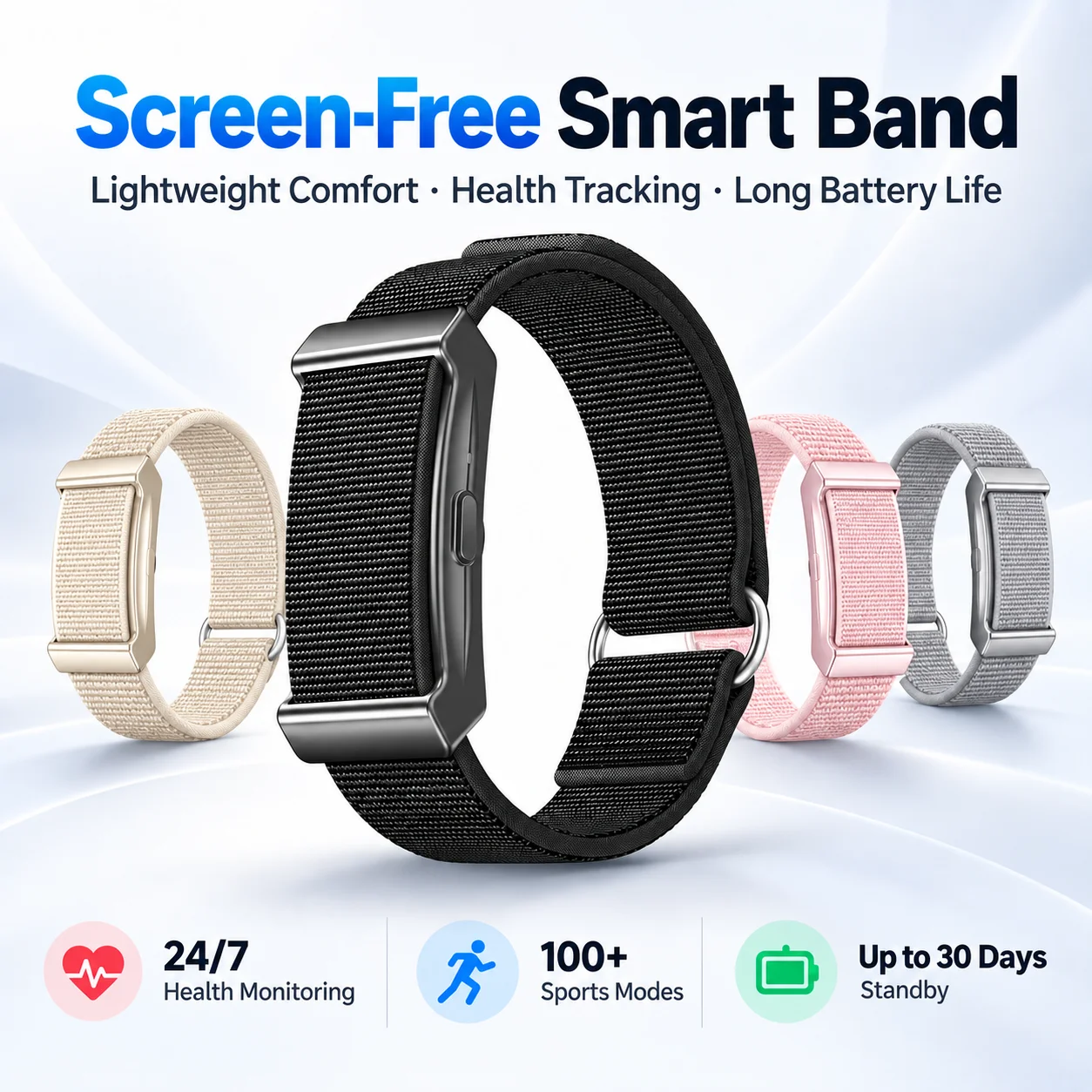 Screen-Free Smart Band 24/7 Health Tracker Heart Rate SpO2 Sleep Monitor 100+ Sports Modes IP67 Bluetooth 5.3
