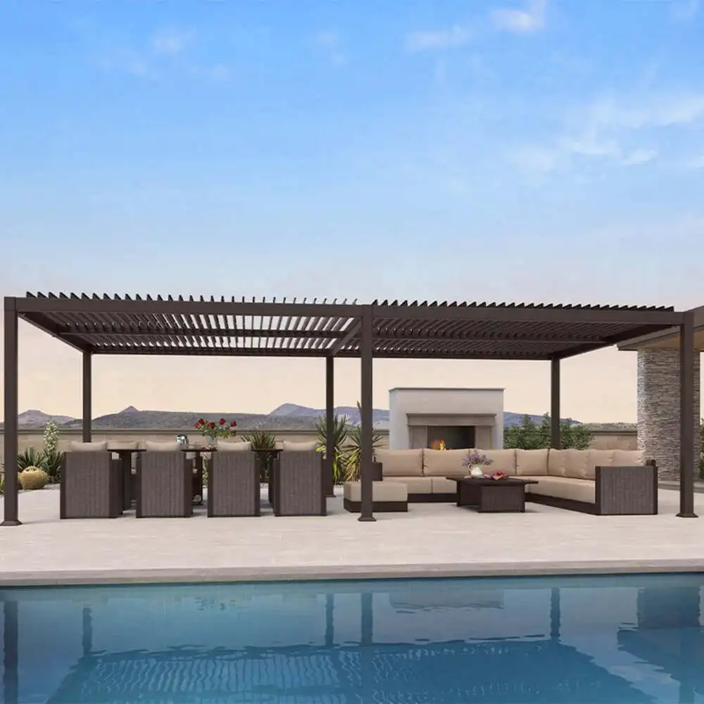 Metal Aluminum Pergola Gazebo Hardtop Louvered Roof Canopy Heavy Duty Rustproof Windproof Outdoor Patio Shelter Rain Sunshade