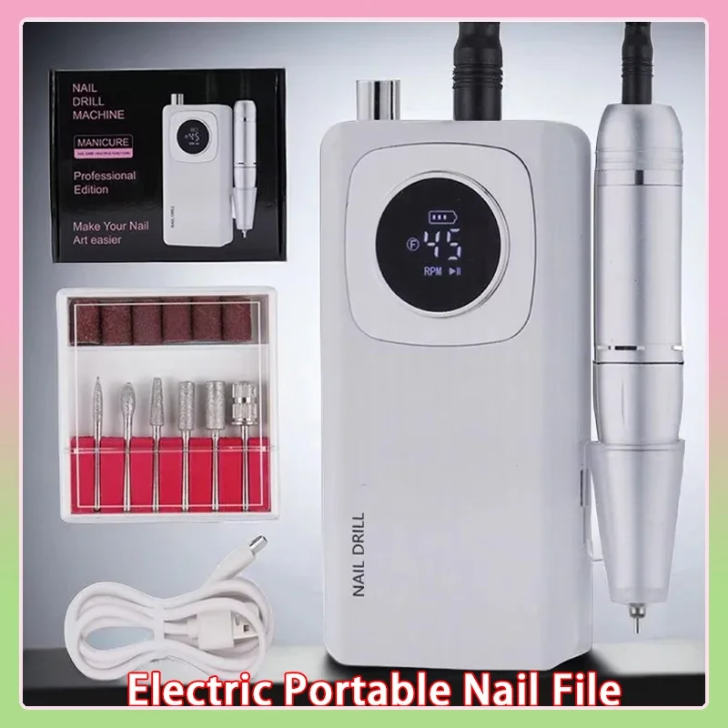 

High Speed 45000RPM Rechargeable Nail Drill Machine with LCD Low Noise Professional Nail Polish Sander Nails Accessories Set