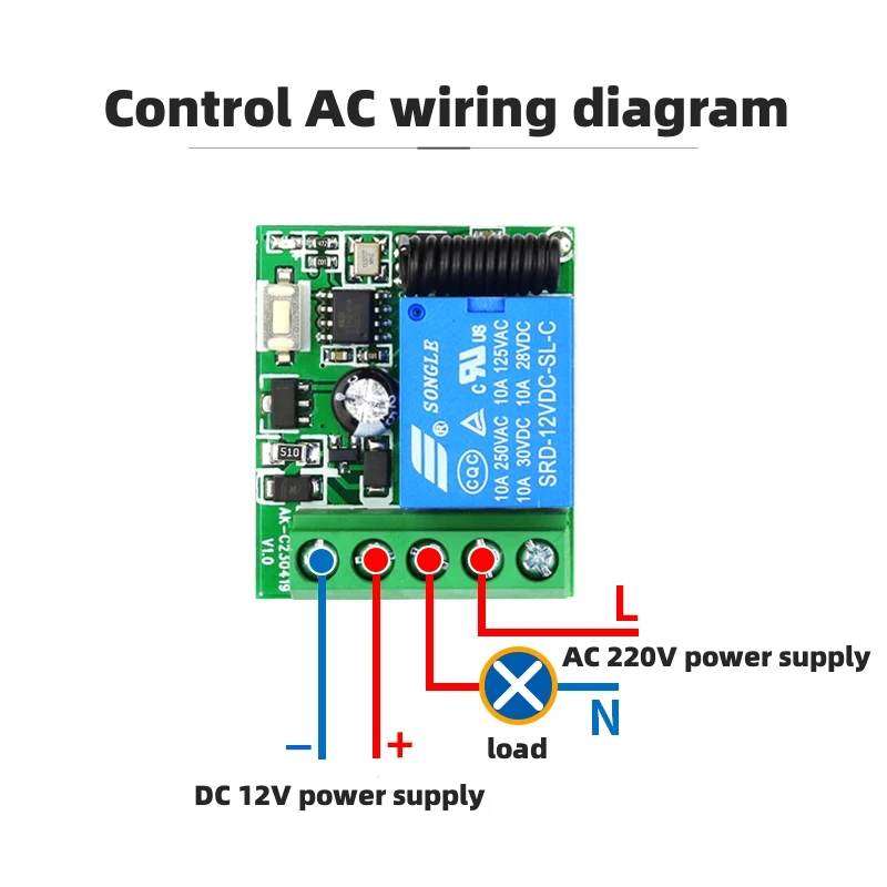 433 MHz rf Remote Control DC 12V 1CH Relay Receiver for universal garage door Light LED Fanner motor Signal transmission