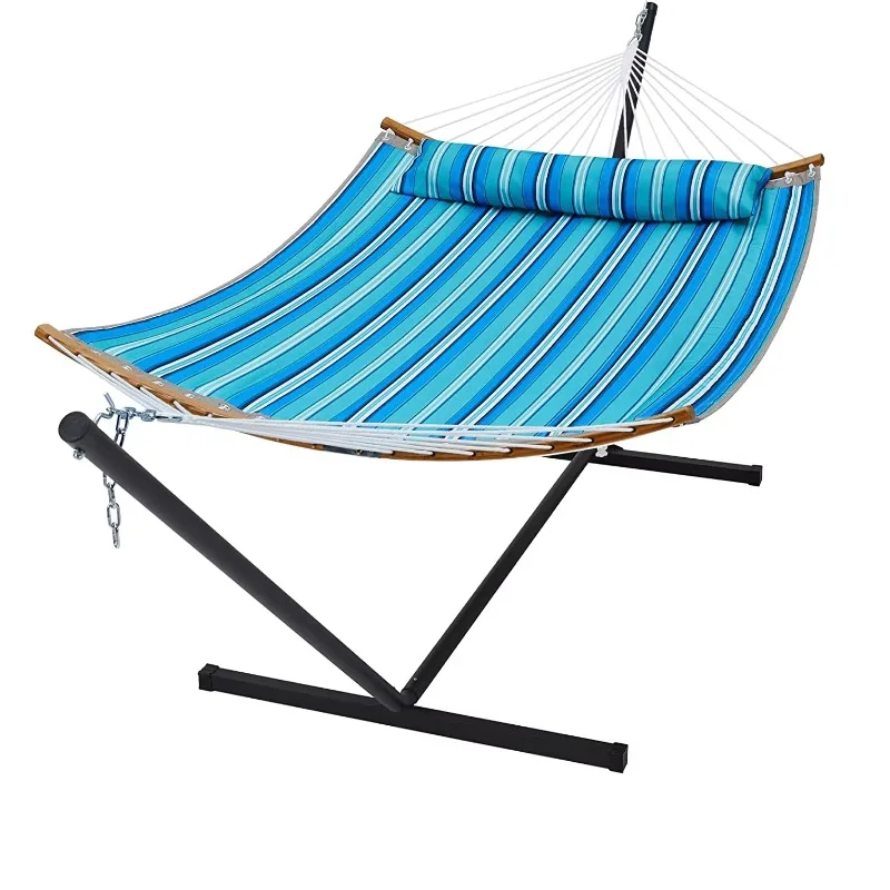 

Removable pillow curved bamboo bar hammock backyard seaside terrace double hammock portable outdoor camping
