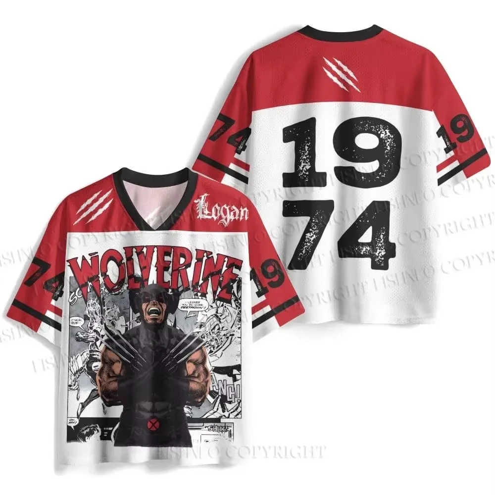 2026 Canada Superhero Wolverine X‑Men Mesh Jersey Retro Comic Print Loose Family Matching Streetwear Sports T‑Shirt Fan Apparel