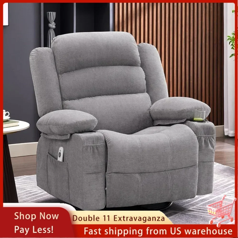 Rocker Recliner Chair with Heat and Massage, 360° Swivel Recliner Chairs for Adults, Oversized Recliner Single Sofa Seat