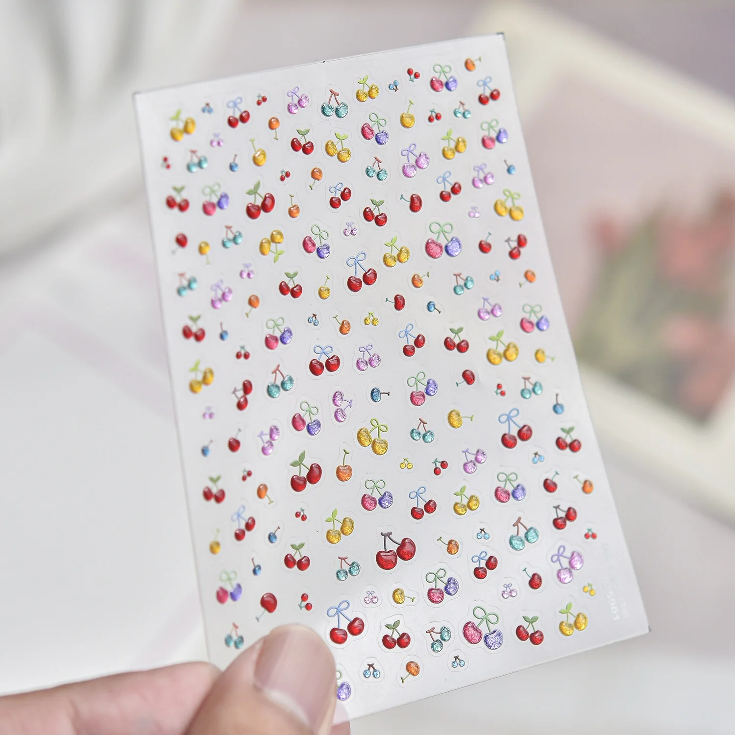 Vibrant Multicolor Cherry Blueberry Summer Holiday 5D Nail Art Stickers Ribbon Bow Fruit Self Adhesive Decals Beach Manicure