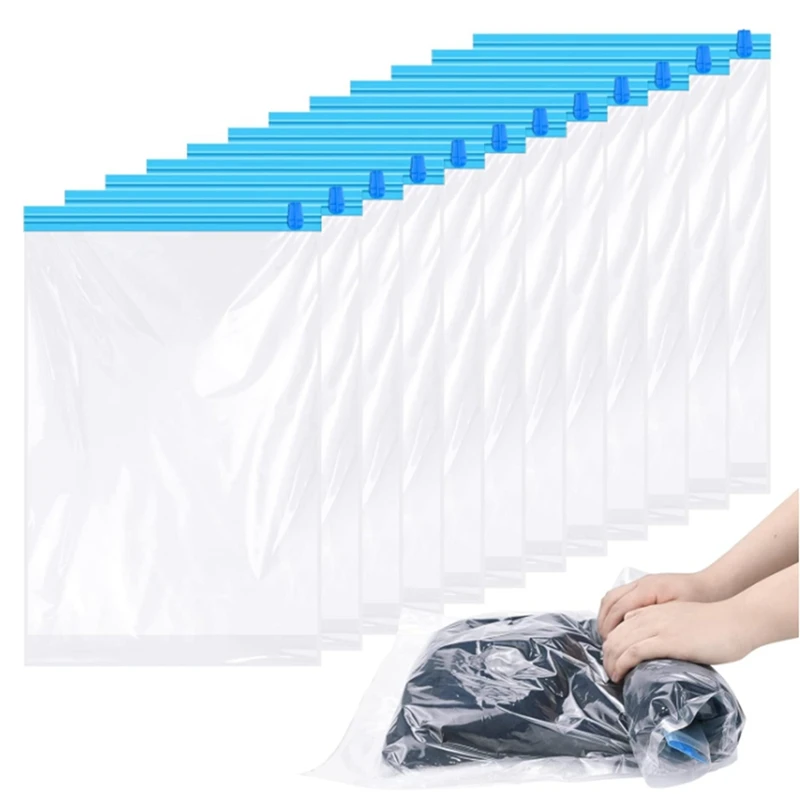 12 Pack Reusable Roll Up Compression Bags,40X60cm Medium Vacuum Storage Bags For Travel,Saving Storage Packing Bags Easy Install