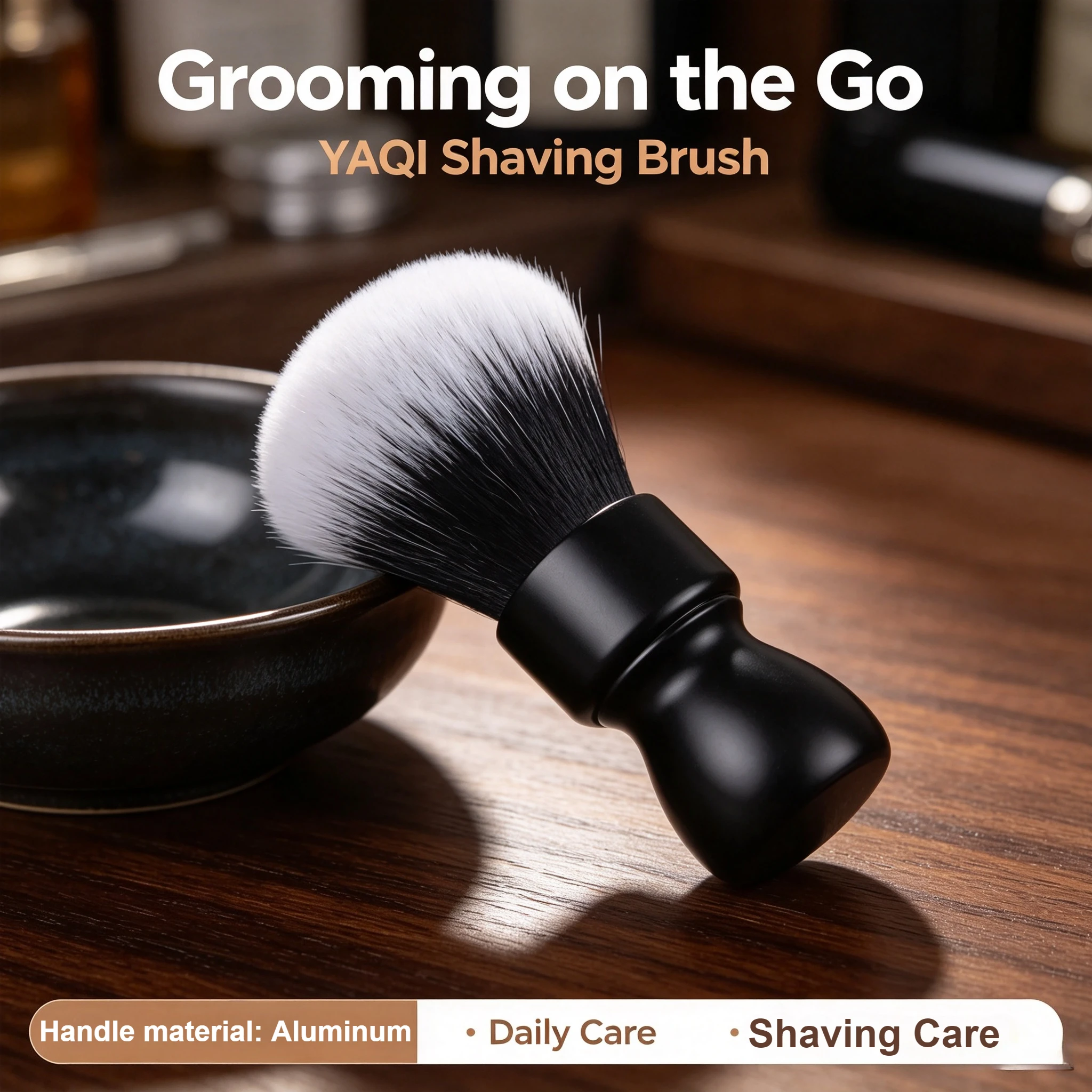 2026 YAQI RTS Black Heavy Metal Handle Synthetic Shaving Brush for Men Wet Shave Knot Type Hair Grooming Tool