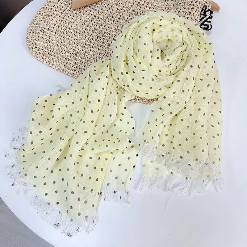 Spring and summer 100% linen polka dot lightweight breathable sunscreen scarf shawl