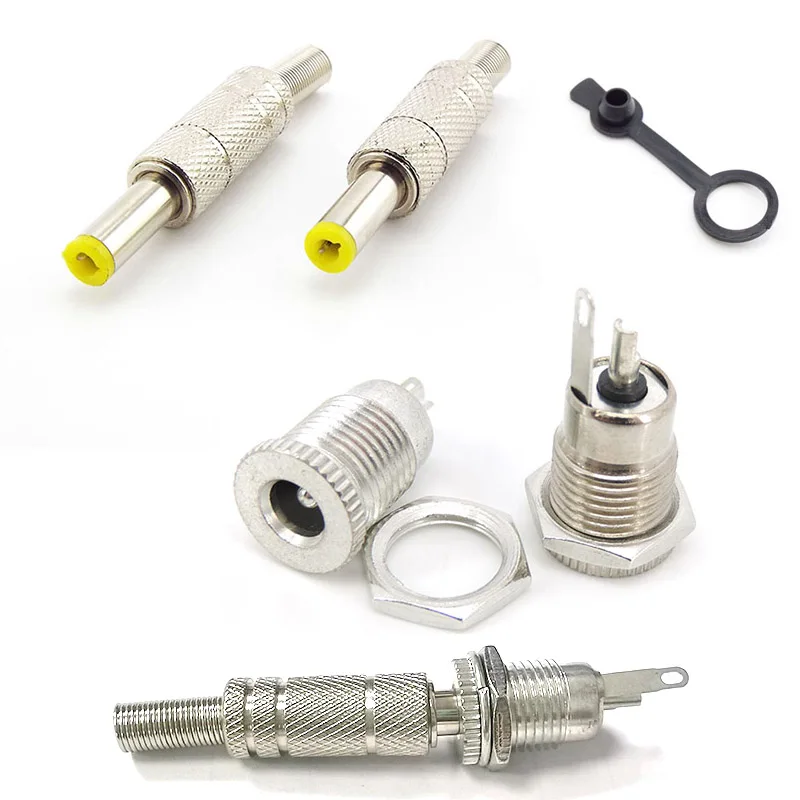 Silver Metal DC Power Male female socket Plug Jack Connector 5.5x2.1mm 5.5mm x 2.5mm with Spring Yellow Head 5.5*2.1 5.5*2.5mm c