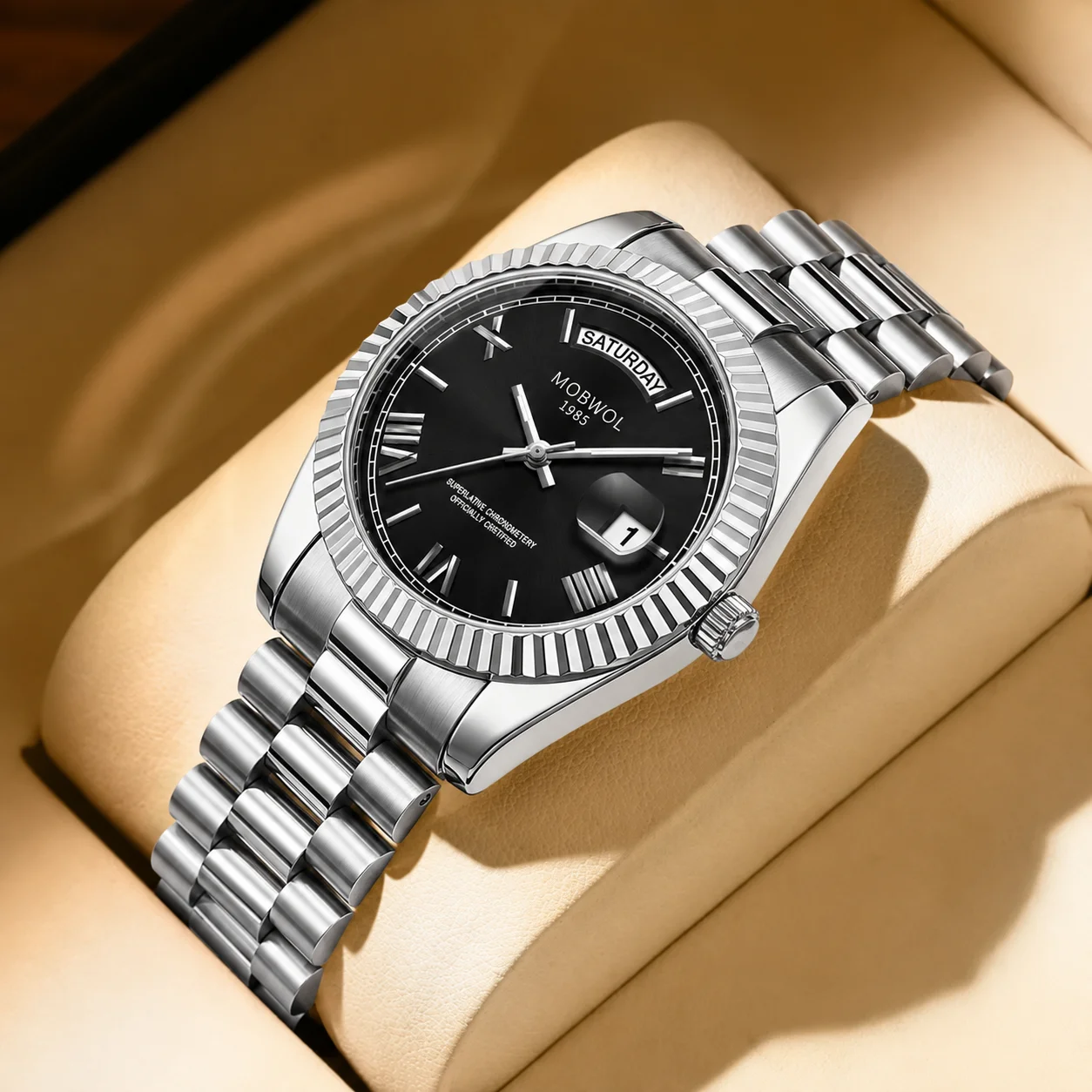 

MOBWOL Miyota Quartz Men Watch Fashion Men Watch Top Brand Luxury Wristwatch Week Date Waterproof Steel Role Clock Reloj Hombre