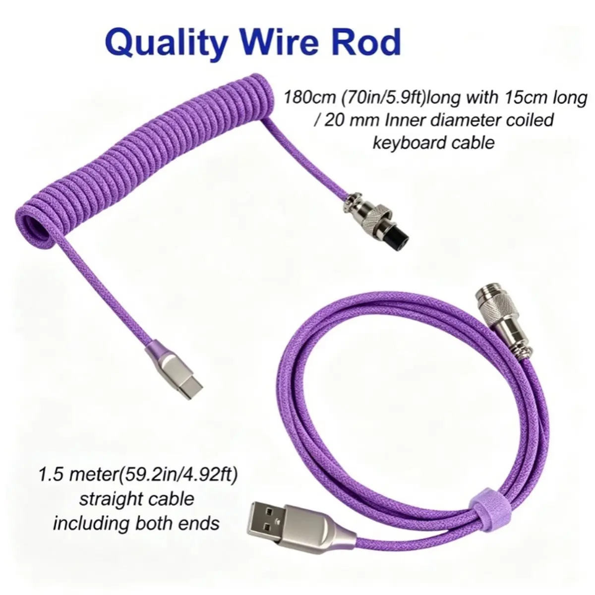 USB Type C Coiled Cable for Mechanical Keyboard, Max Aviation Connector Cord for Desktop Computer