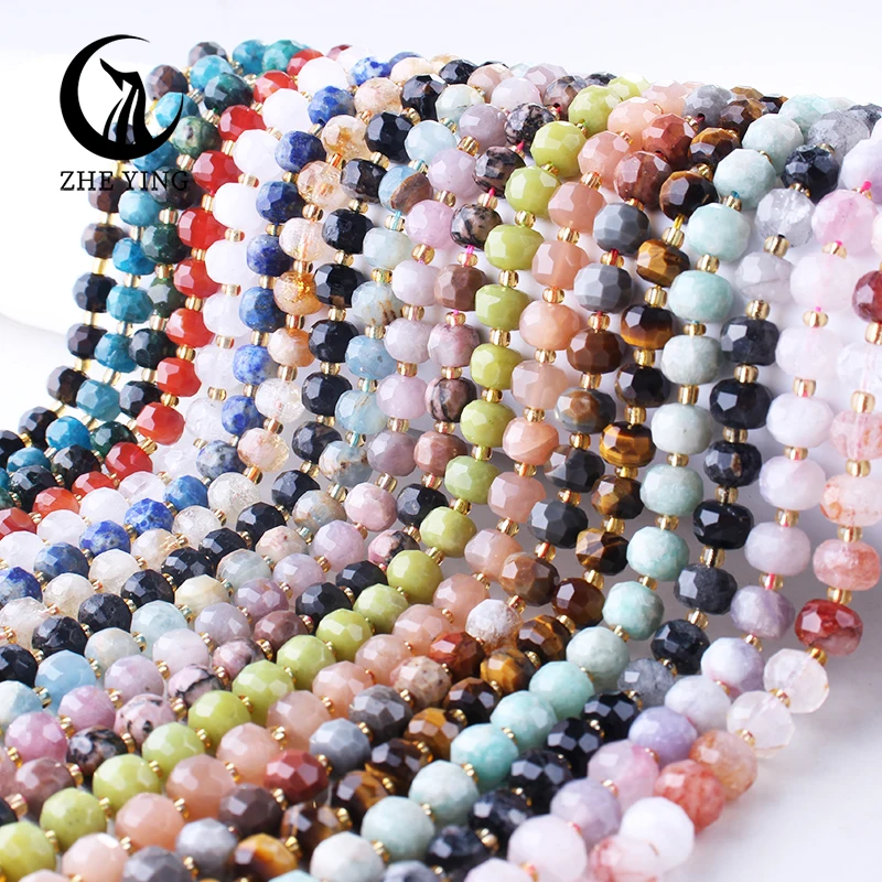 Zhe Ying 6x8mm Rondelle Faceted Beads Loose Natural Apatite Citrine Sunstone Beads for DIY Bracelet Necklace Making