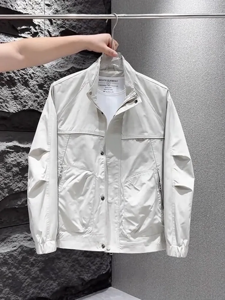 

Faionable уличная спецодежда, мужская модная однотонная лоскутная куртка с воротником-стойкой и застежкой-молнией, украшенная приталенным полиэстером