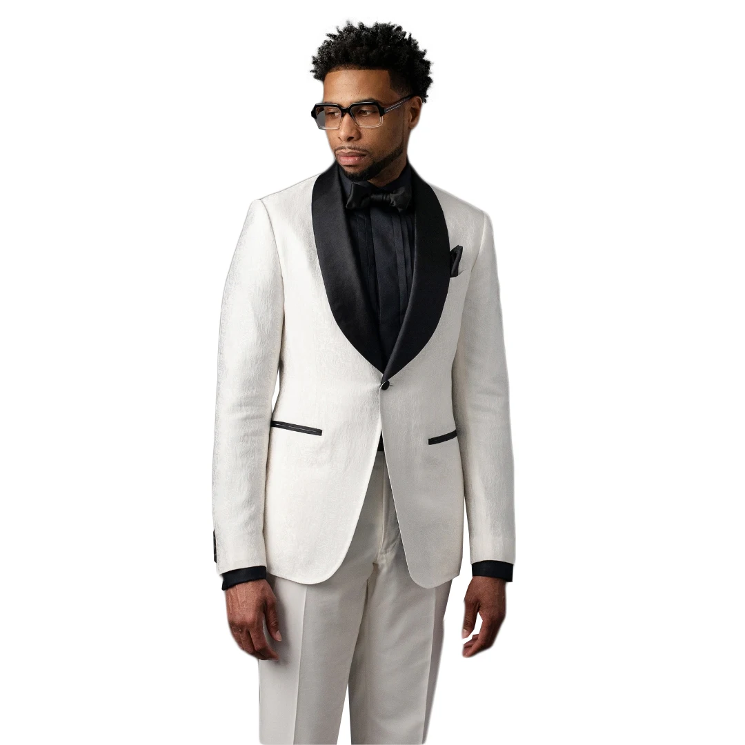 الجاكار الرجال البدلة 2 قطعة السترة السراويل زر واحد أسود شير التلبيب الأعمال سليم صالح الزفاف الرسمي العريس زي أوم