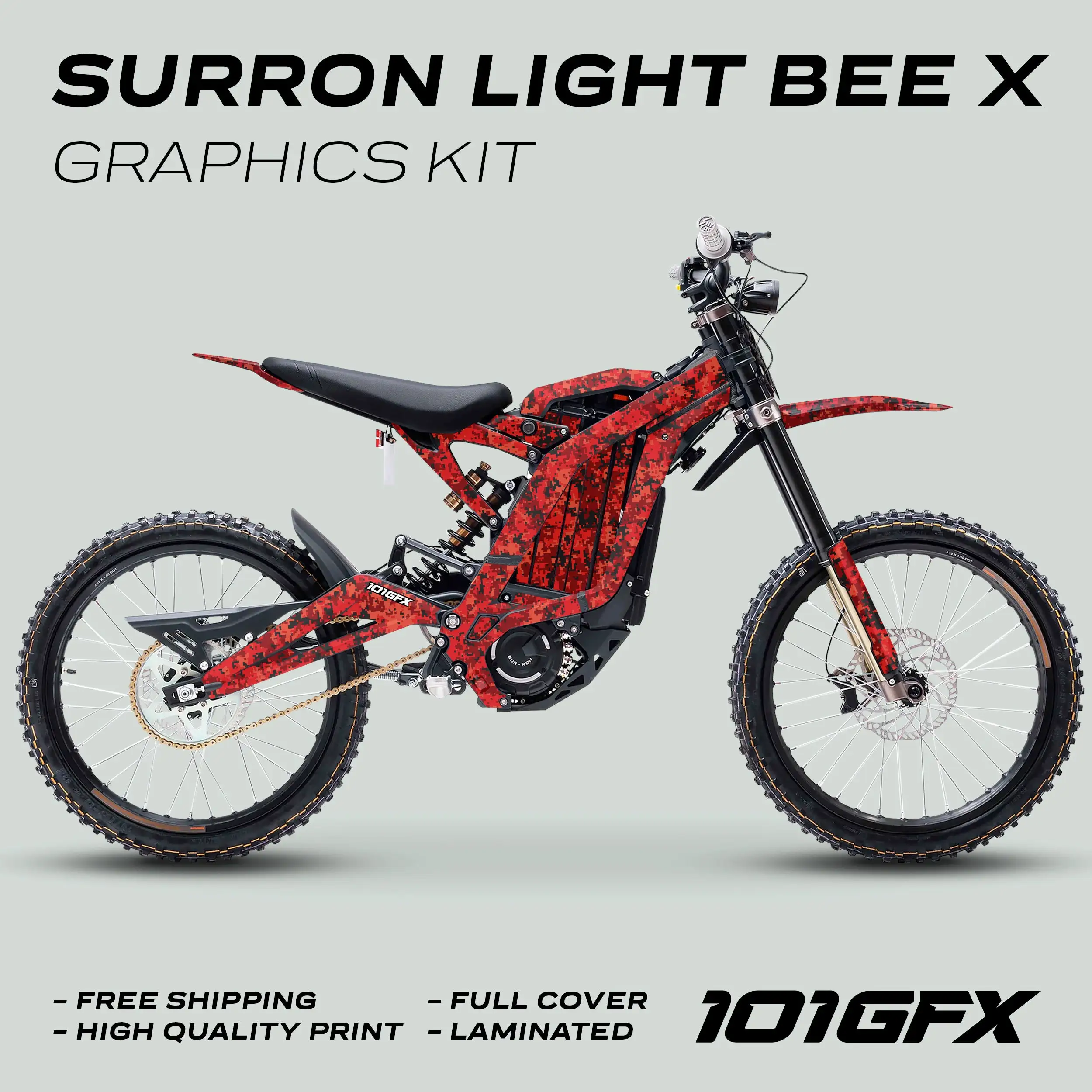 Graphics Kit SQUARE TEK RED Stickers Decals Camouflage Square Camo Digital Style Laminated  L1E eBike For Surron Light Bee X
