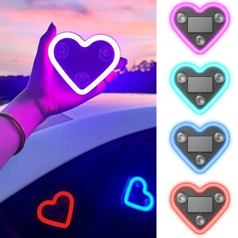 

Heart-Shaped Car Ambient Light, Solar & USB-C Rechargeable LED Car Window Decor with 40 LEDs, High-Brightness Atmosphere Lamp