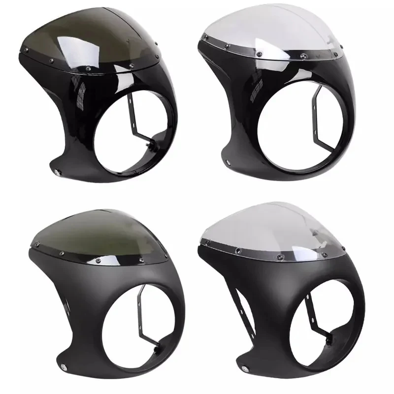 Universal 7 Inch Retro Motorcycle Headlight Fairing Windshield, Anti-fall Protective Headlamp Cover for Cafe Racer Honda Yamaha
