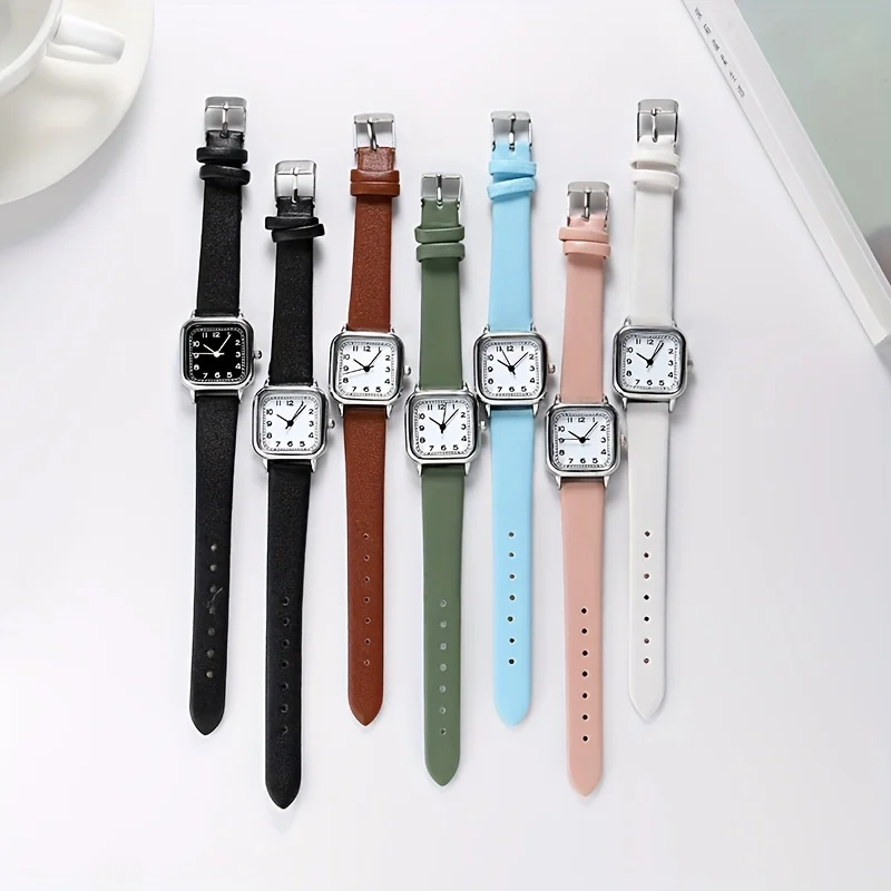 Casual Square Pointer Quartz Watch Analog PU Leather Wristwatch For Women Girls Students