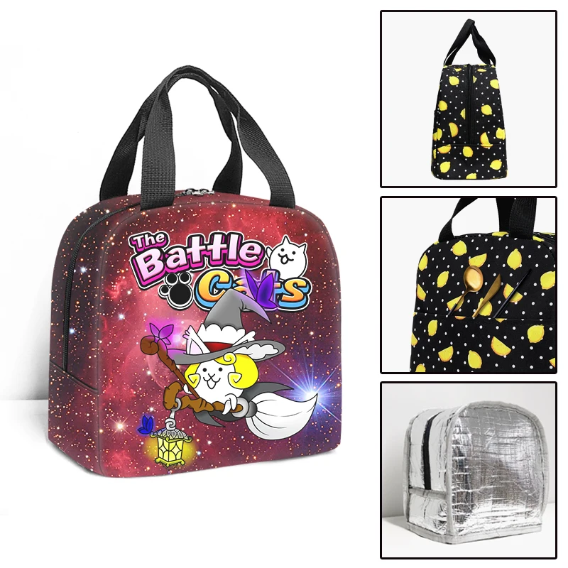 Classic Popular The Battle Cats Student Work Lunchbox Thermal insulation Food Lunch Bag 3D Printed Portable Handbags Ice Bags