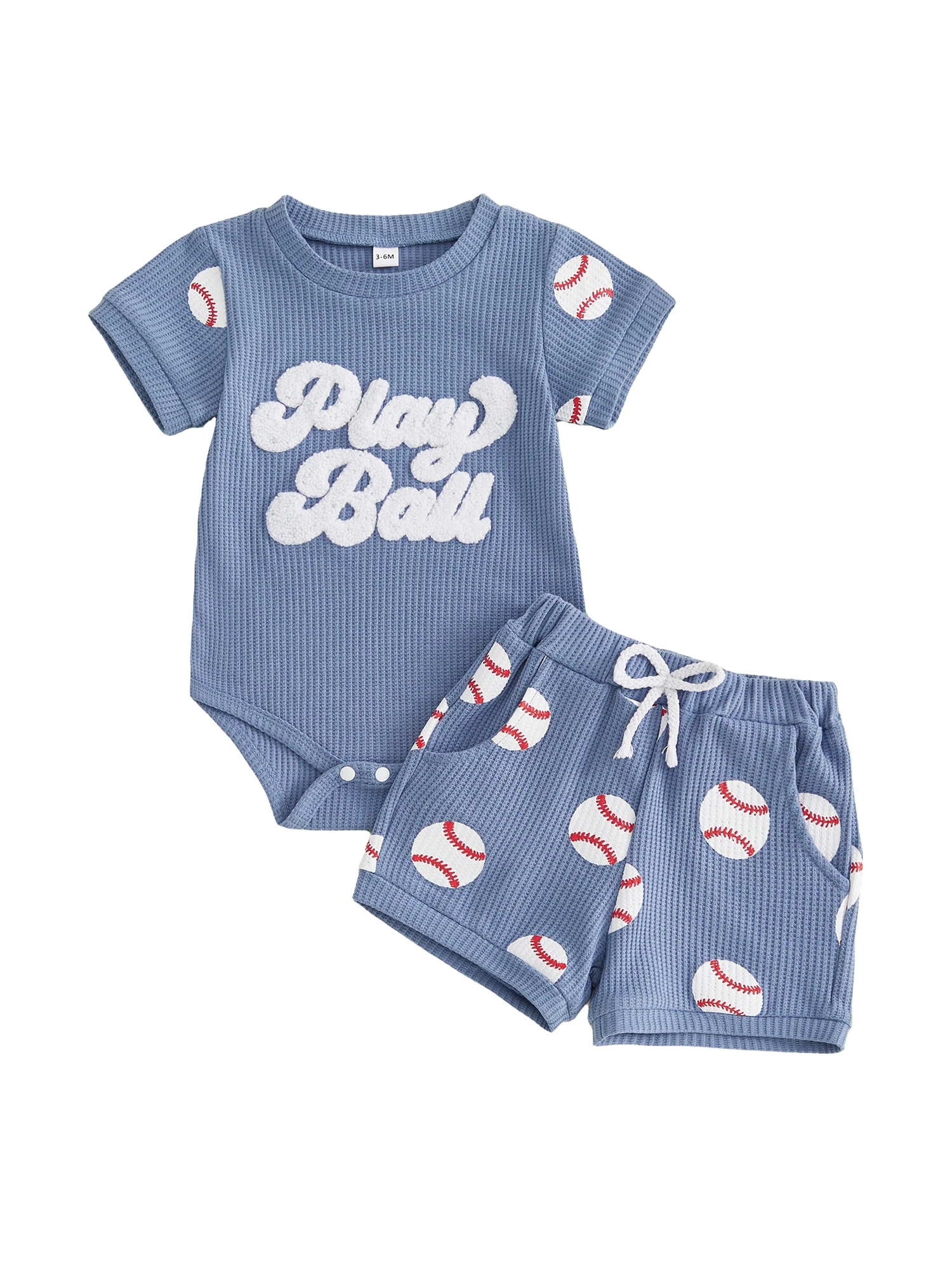 

Очаровательный летний комплект для малышей: спортивный комбинезон с круглым вырезом и шорты в стиле бейсбола и гольфа для повседневного образа