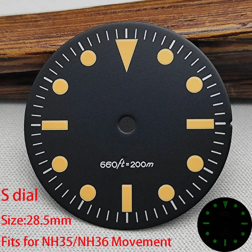 28.5mm NH35 dial High Quality retro dial S dial green luminated dial suitable for NH35 NH36 movement watch accessories