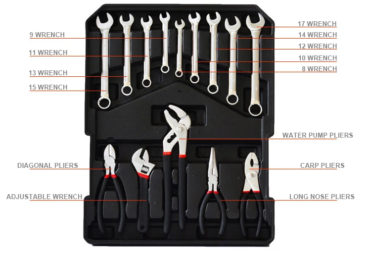 OEM  186pcs Household Tool Set Auto Repair Tool Kit Toolbox and Wheels