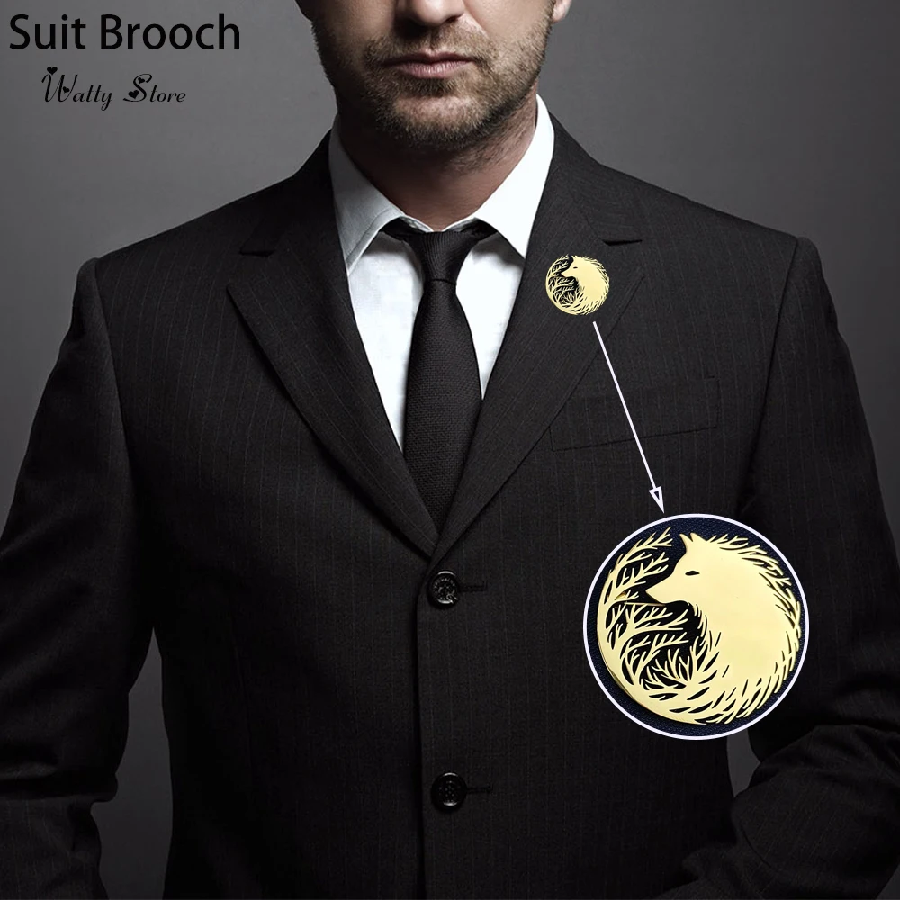 

Creative Tree-Pattern Wolf Brooch Luxury Suit Lapel Pin Men's and Women's Coat Badge Wedding Party Gift Waterproof Jewelry