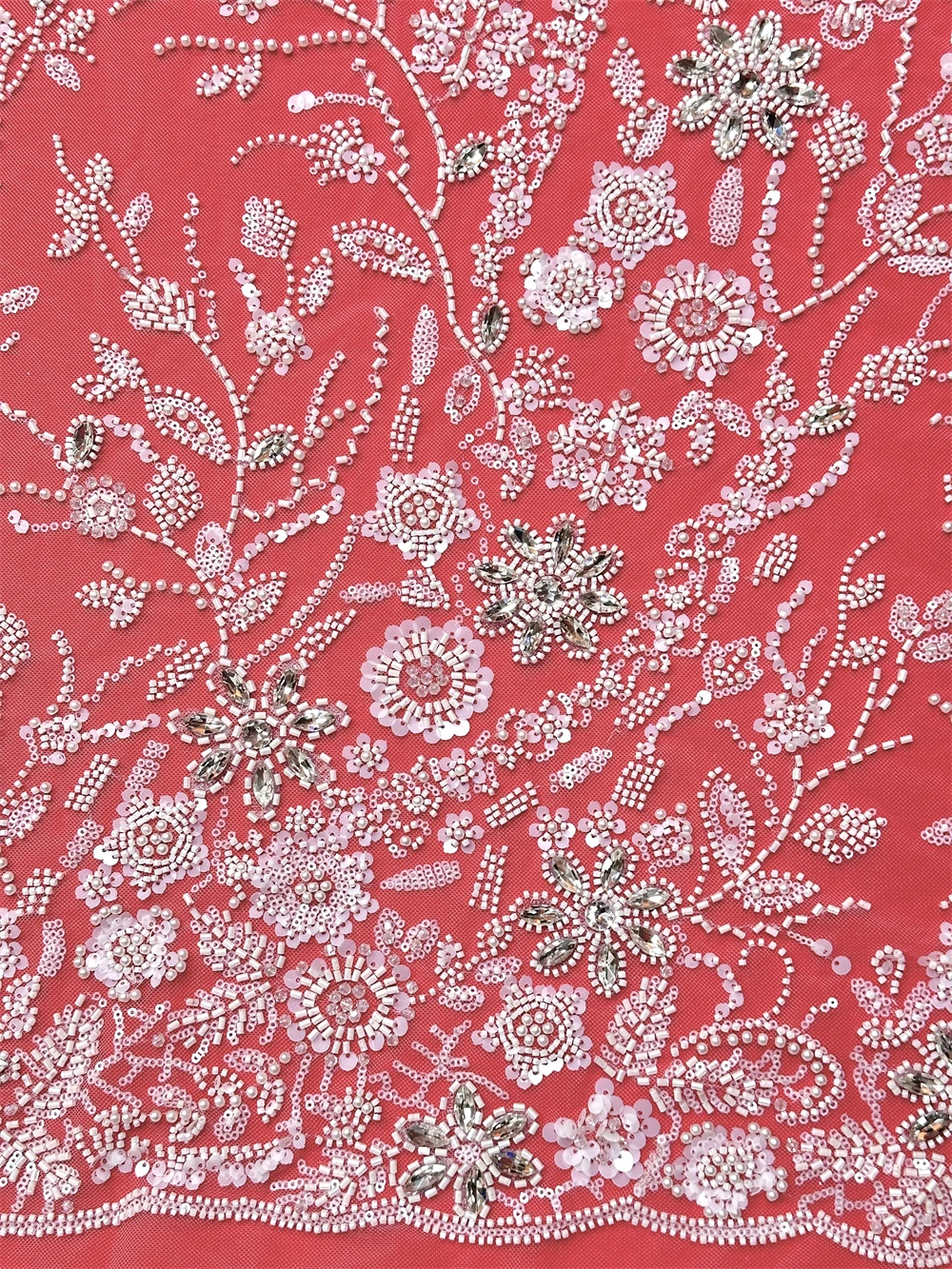 

2 Yards Luxury Hand Beaded Tulle Lace Fabric for Bridal High-End Wedding Sequins Beads Embroidery Nigerian French Style Sewing