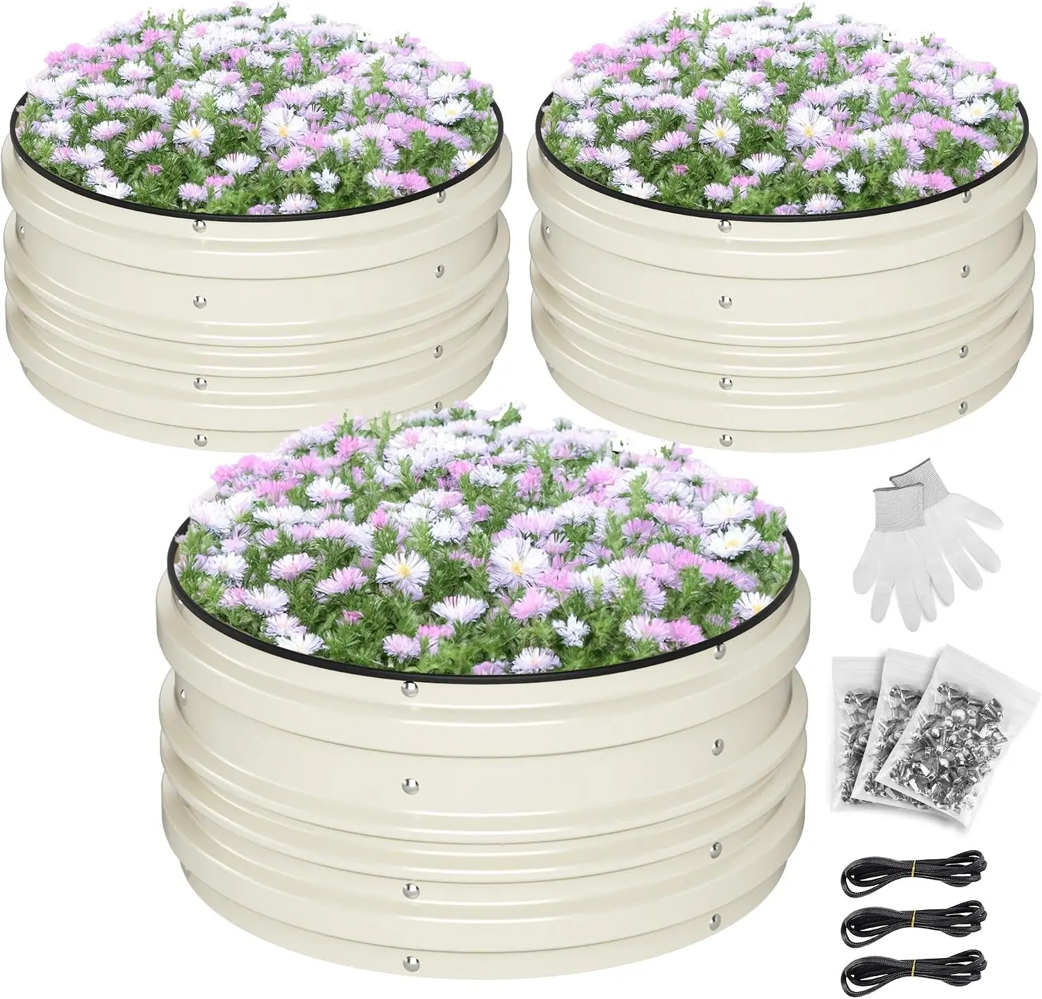 3-Pack 2x2x1ft Galvanized Raised Garden Beds, Rust-Proof, Easy Assembly, Safe Edge, for Vegetables & Flowers, White