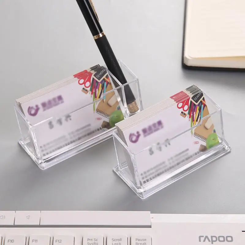 1Pc Clear Desk Storage Box Storage Display Stand Acrylic Plastic Transparent Desktop Business Card Holder Place Card Holder