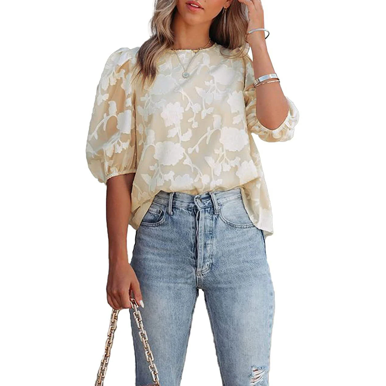 Printing Bohemian Chiffon Chic O-Neck Short Sleeve Loose Women\'s Blouse Shirt Fashion Female Clothing Tops 2024