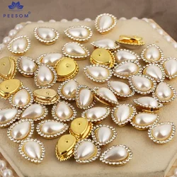 PEESOM 20pcs Pearl Crystal Drop Stone with Gold/Sliver Claw Setting Sew On Stone Glass Rhinestone Sewing Garment for Needlework