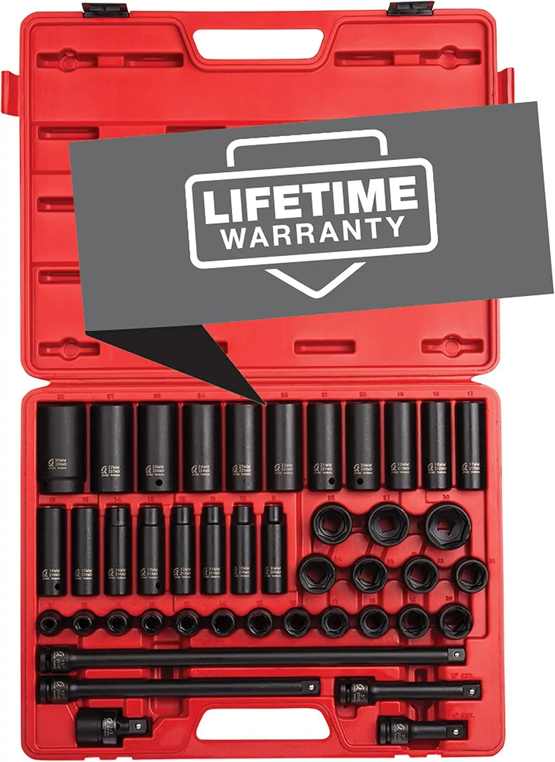 

Sunex 2569, 1/2" Drive Master Impact Socket Set, 43Piece, Metric, 9mm - 30mm, Standard/Deep, Cr-Mo Alloy Stee