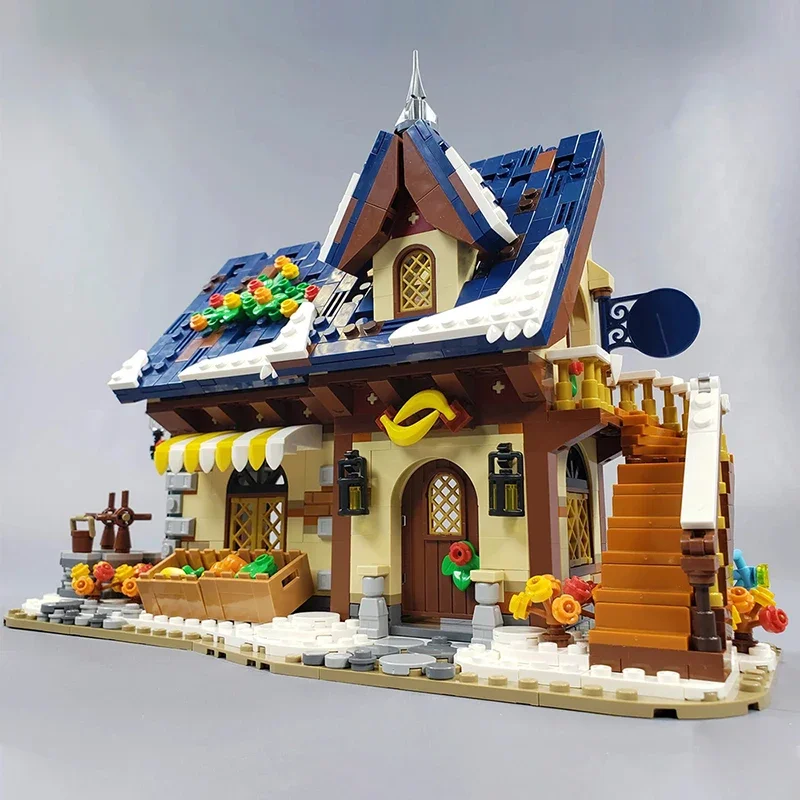 MOC Winter Grocer Building Blocks Set Xmas Street View Modular Winter Village Architecture Model Toys for Christmas Gifts