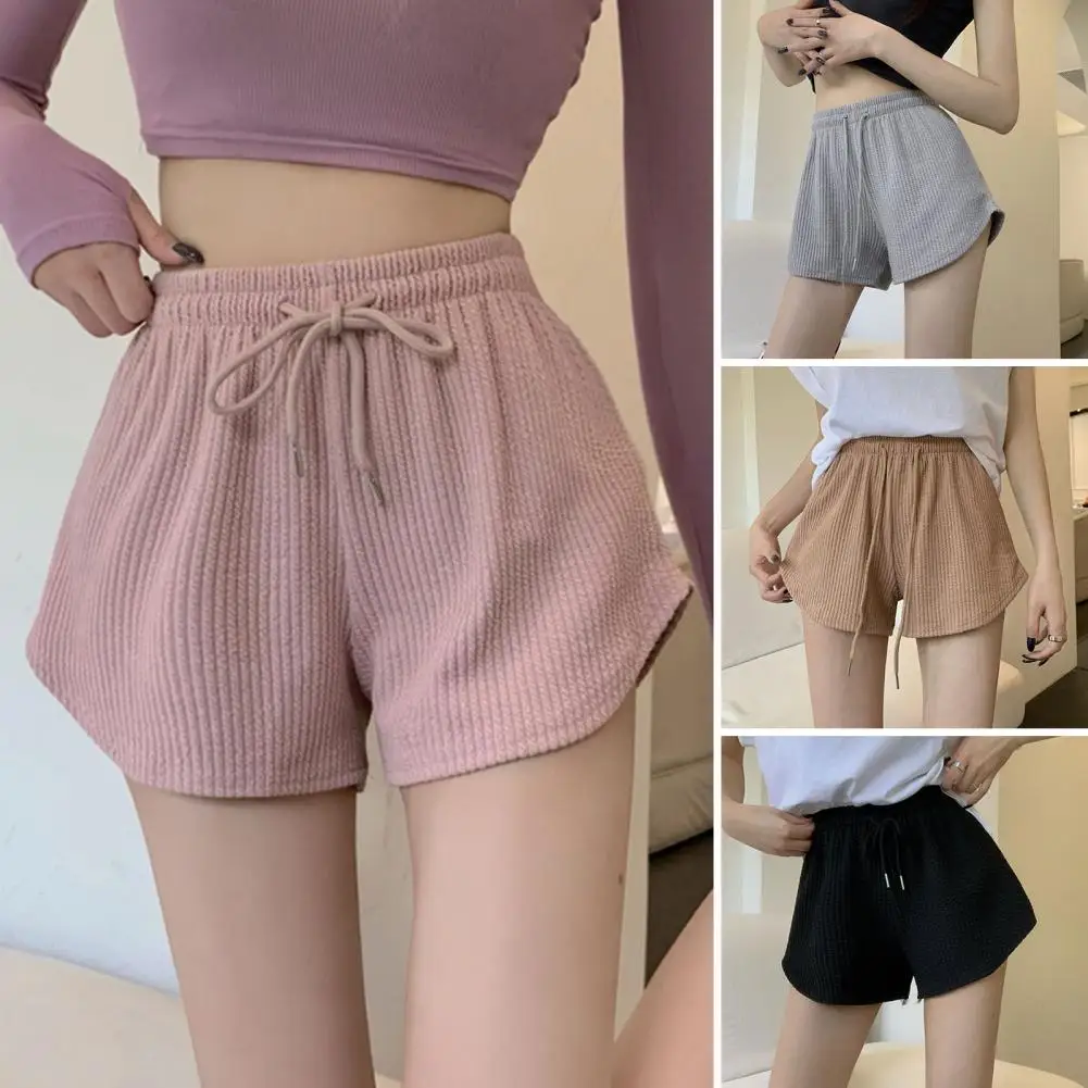 Women Shorts Summer High Elastic Lace Up Drawstring Wide Leg Sweat Fitness Running Shorts Loose Casual Large Sports Shorts Pants