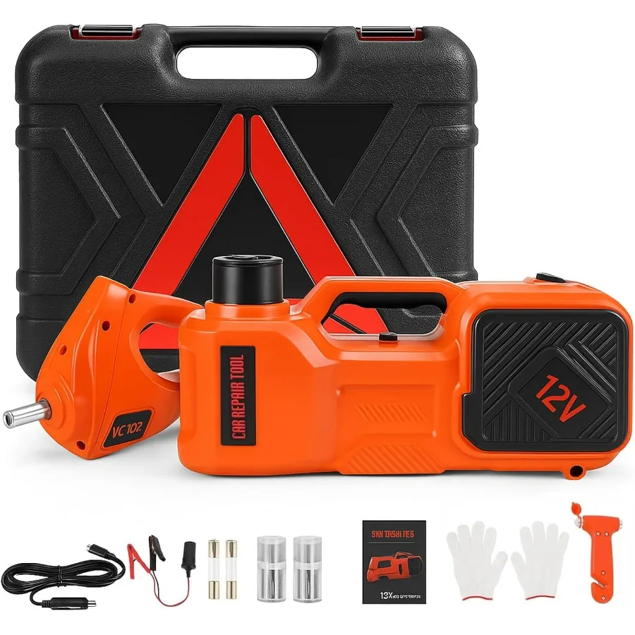 

5-тонный комплект гидравлического домкрата для пола 12 В с ударным ключом и надувным насосом для внедорожника, аварийного ремонта автомобилей, замена шин в комплект входит светодиод