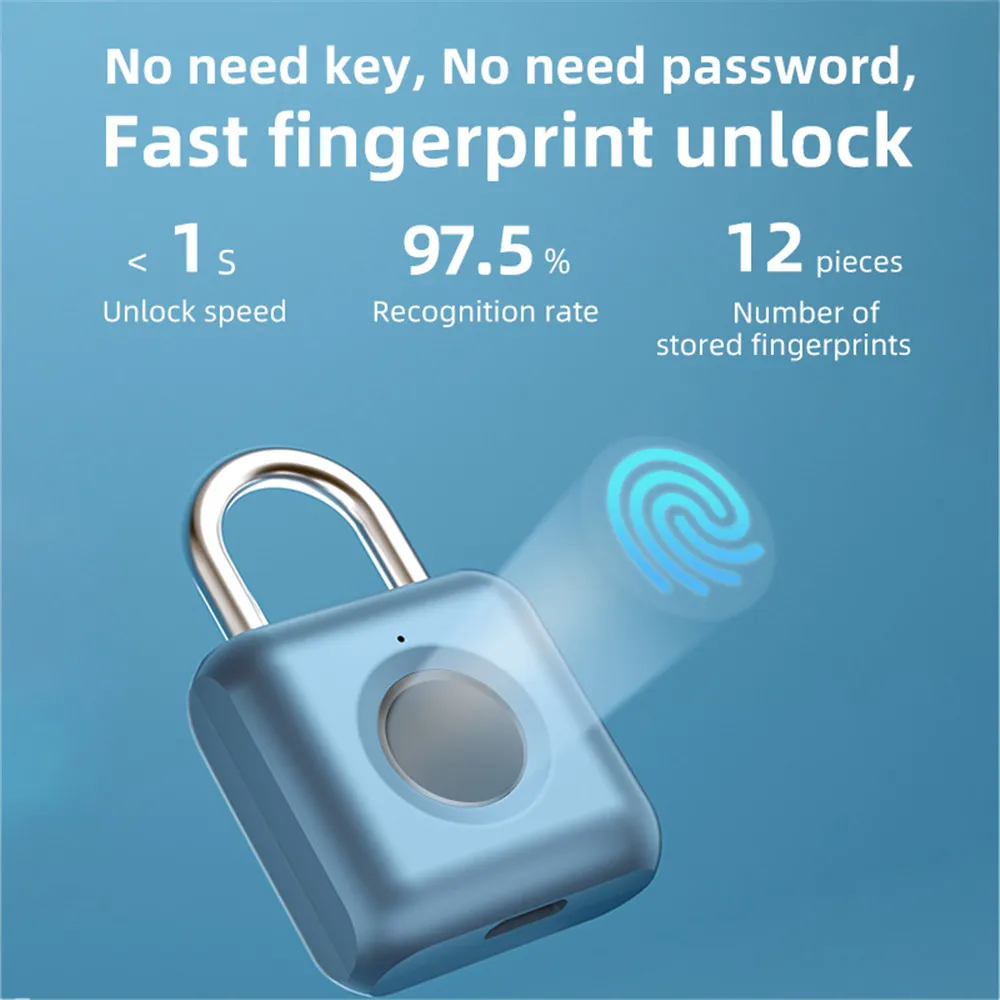 Smart Padlock Quick Unlock Travel Bag Locker Smart Anti-theft Fingerprint Lock USB Charging Door Lock Long-lasting Battery Life