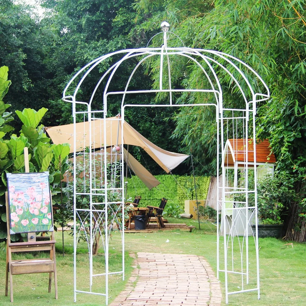 Arches Arbors Birdcage Shape, Metal Pergola Use for Garden Arbor Climbing Plants, White