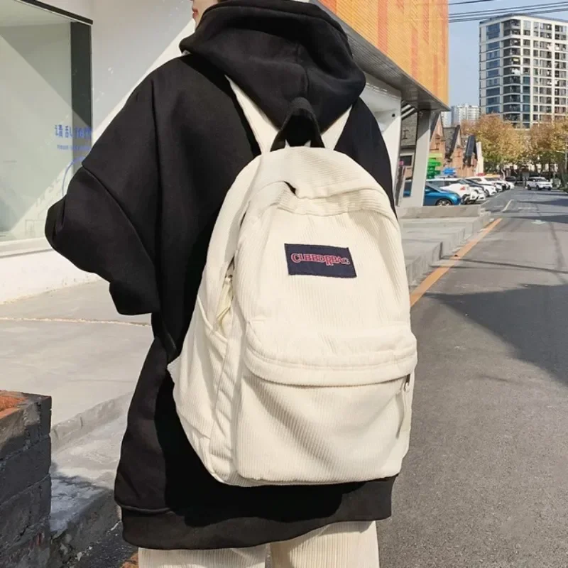 Vintage Boy Girl Corduroy Green School Bag Men Women Laptop College Backpack Cool Lady Student Fashion Female Travel BookBag New