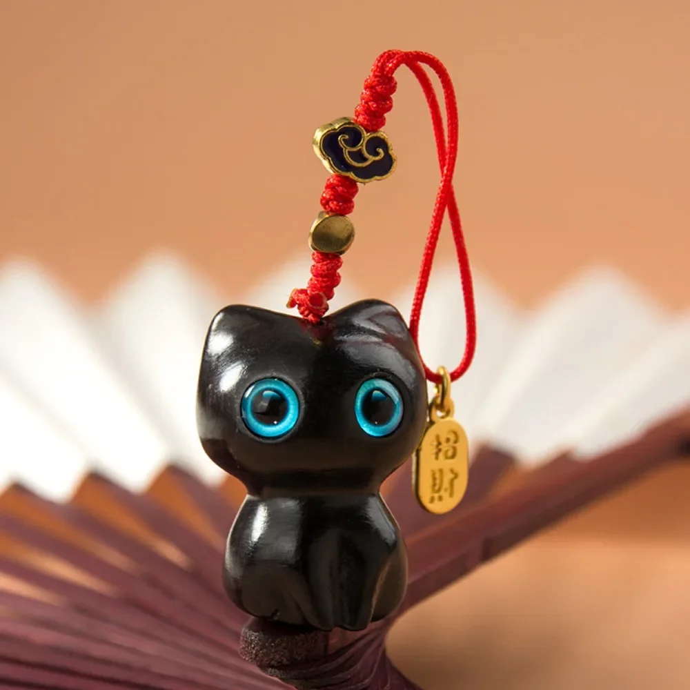 1 Pc Phone Pendent Car Key Charms Decoration Hand Woven Sandalwood Key Chain Key Chain Strap Mobile Phone Ring Lucky Cat Pendant