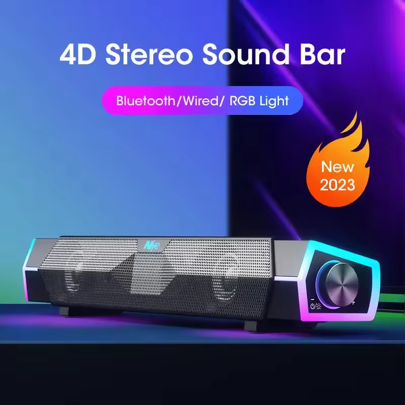 Barra audio stereo 4D Altoparlante per PC Barra audio surround Altoparlanti per computer cablati wireless Bluetooth Subwoofer RGB per TV portatile