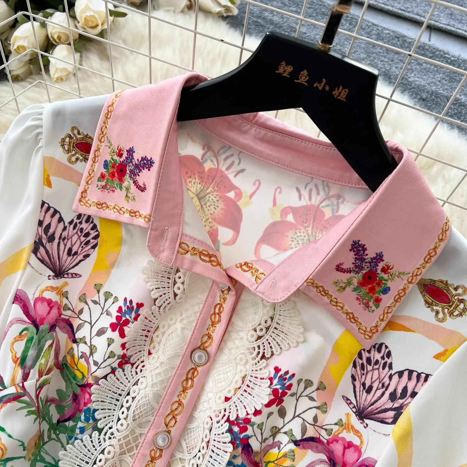 French Elegant Lace Splicing Pleated Dress Women\'s Lapel Long Sleeve Sashes Buttons Party Dress Female Casual Holiday Clothing